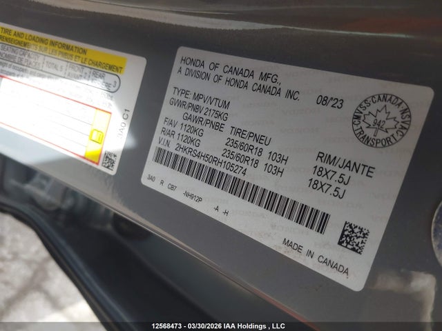 2HKRS4H50RH105274 Honda Cr-v Sport
