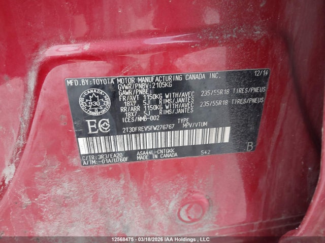 2015 Toyota Rav4 Limited მანქანა იყიდება აუქციონზე, vin: 2T3DFREV5FW276767, აუქციონის ნომერი: 12568475