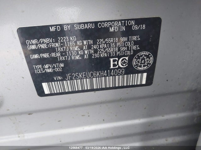 Subaru Forester 2019 JF2SKEUC6KH414099 Image 9