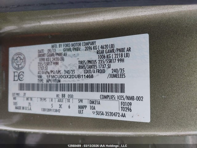 Продаж на аукціоні авто 2013 Ford Escape Se, vin: 1FMCU0GX2DUB11468, номер лоту: 12568489