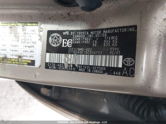 2009 Toyota Corolla S/le/xle მანქანა იყიდება აუქციონზე, vin: 2T1BU40E19C050702, აუქციონის ნომერი: 12568505