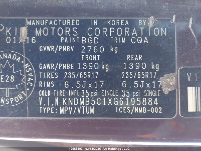 KNDMB5C1XG6195884 KIA Sedona Lx/lx+