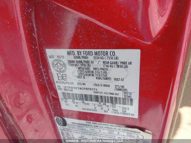 Aukcja sprzedaży 2012 Ford F-150, vin: 1FTFW1ET4CFB78173, numer aukcji: 12568526