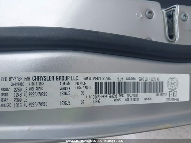 Продажа на аукционе авто 2010 Dodge Journey Se, vin: 3D4PG4FB7AT264690, номер лота: 12568535