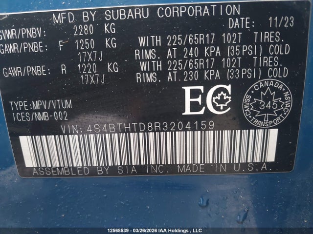Aukcja sprzedaży 2024 Subaru Outback Wilderness, vin: 4S4BTHTD8R3204159, numer aukcji: 12568539