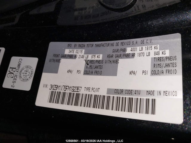 3MZBM1V76FM192357 Mazda 3 TOURING