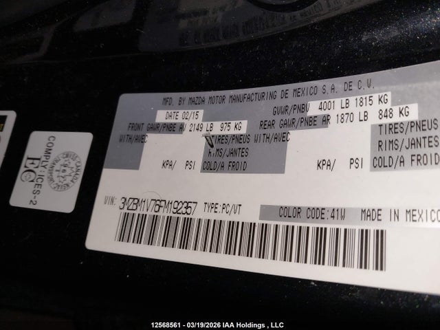 3MZBM1V76FM192357 Mazda 3 TOURING