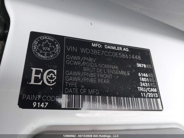 Aukcja sprzedaży 2014 Mercedes-benz Sprinter 2500 Standard Roof V6, vin: WD3BE7CC0E5861448, numer aukcji: 12568562