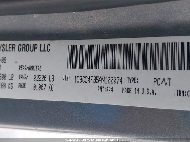 12568564 :رقم المزاد ، 1C3CC4FB5AN100074 vin ، 2011 Chrysler 200 مزاد بيع