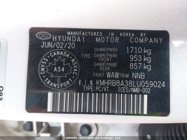 Продаж на аукціоні авто 2020 Hyundai Venue Essential Auto Ivt, vin: KMHRB8A38LU059024, номер лоту: 12568590