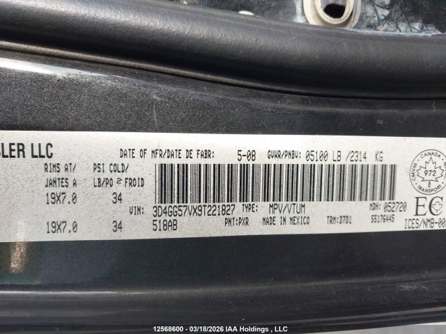 12568600 :رقم المزاد ، 3D4GG57VX9T221827 vin ، 2009 Dodge Journey Sxt مزاد بيع