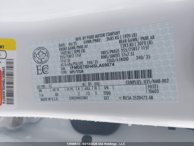 12568613 :رقم المزاد ، 1FMDE7BH4SLA69074 vin ، 2025 Ford Bronco Big Bend مزاد بيع