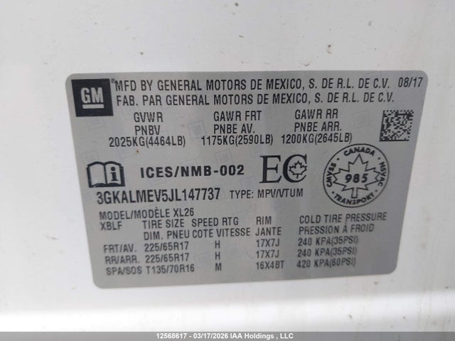 3GKALMEV5JL147737 GMC Terrain Sle