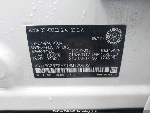 3CZRZ2H71RM100882 Honda Hr-v Ex-l Navi