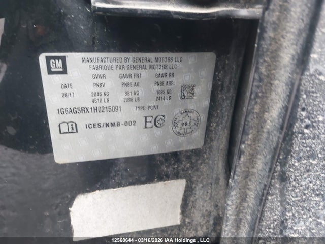 Продажа на аукционе авто 2017 Cadillac Ats, vin: 1G6AG5RX1H0215091, номер лота: 12568644