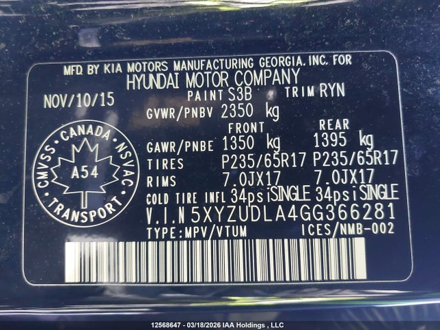 5XYZUDLA4GG366281 Hyundai Santa Fe Sport 2.0t Premium