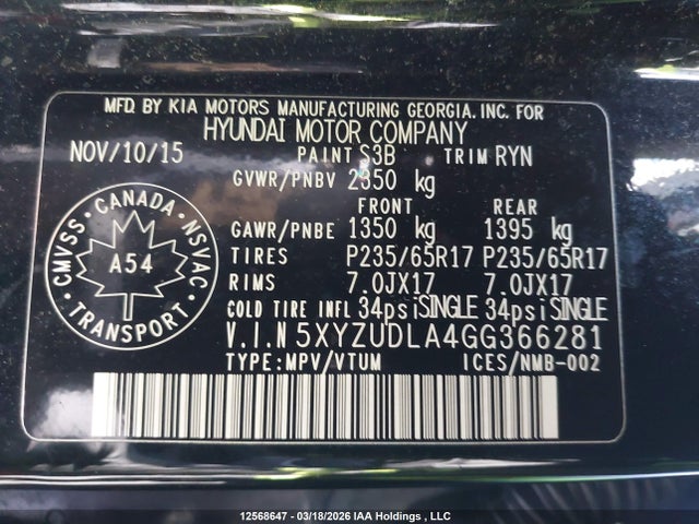 5XYZUDLA4GG366281 Hyundai Santa Fe Sport 2.0t Premium