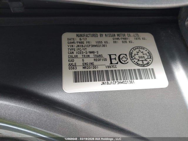JN1BJ1CP3HW021361 Nissan Rogue Sport S/sv/sl