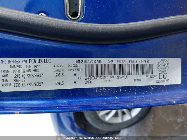12568657 :رقم المزاد ، 3C4PDCCG4FT673477 vin ، 2015 Dodge Journey Sxt/limited مزاد بيع