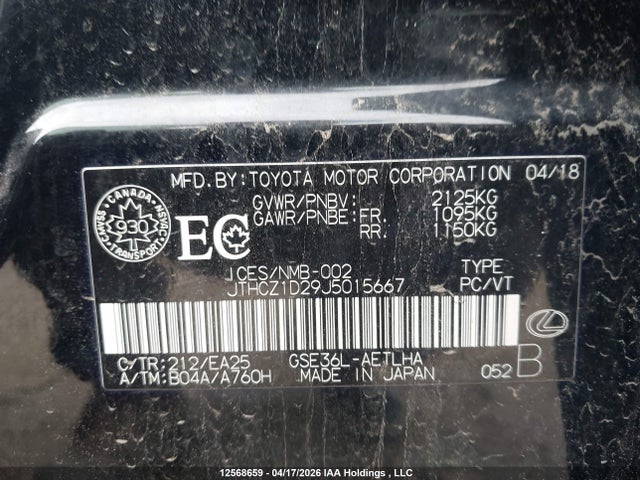 JTHCZ1D29J5015667 Lexus IS 350