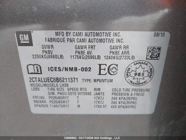 Продаж на аукціоні авто 2011 Gmc Terrain Slt, vin: 2CTALUEC8B6211371, номер лоту: 12568662