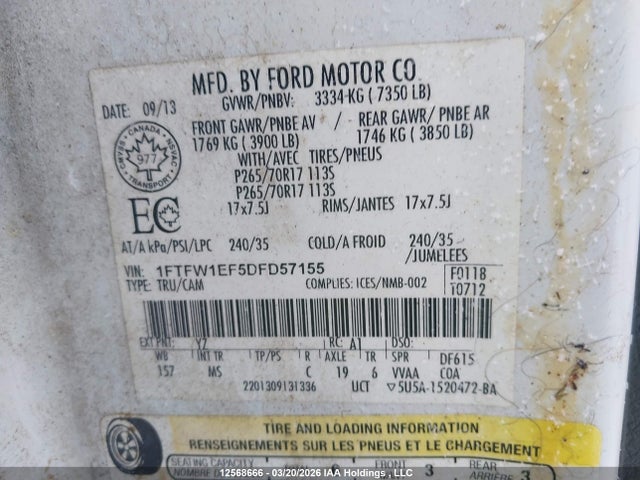 Продаж на аукціоні авто 2013 Ford F-150, vin: 1FTFW1EF5DFD57155, номер лоту: 12568666