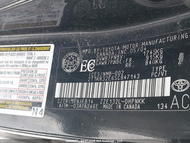 12568677 :رقم المزاد ، 2T1KR32E65C847143 vin ، 2005 Toyota Matrix Xr مزاد بيع