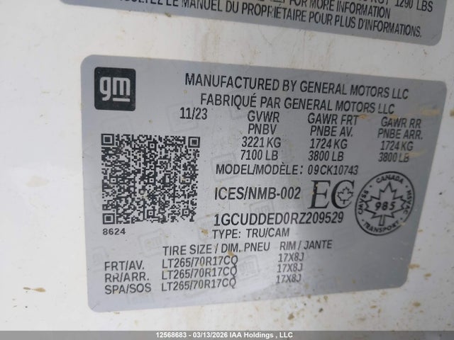1GCUDDED0RZ209529 Chevrolet Silverado K1500 Lt