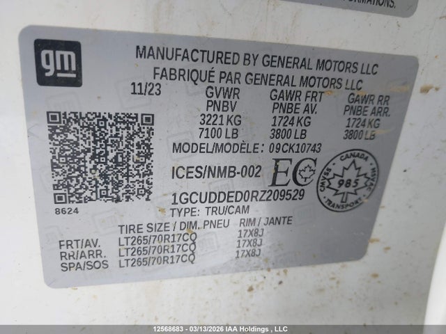 1GCUDDED0RZ209529 Chevrolet Silverado K1500 Lt