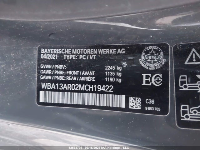 12568705 :رقم المزاد ، WBA13AR02MCH19422 vin ، 2021 Bmw M440i Xdrive مزاد بيع