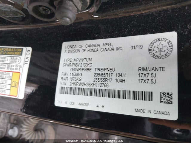 2HKRW2H26KH112766 Honda CR-V LX