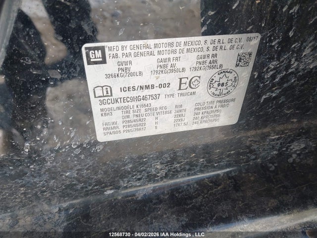 3GCUKTEC9HG467537 Chevrolet Silverado K1500 High Country
