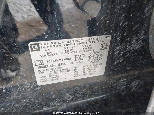 3GCUKTEC9HG467537 Chevrolet Silverado K1500 High Country