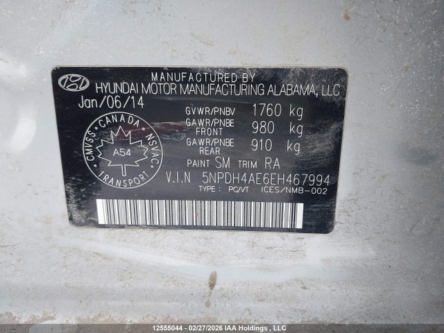 Aukcja sprzedaży 2014 Hyundai Elantra Gls, vin: 5NPDH4AE6EH467994, numer aukcji: 12555044