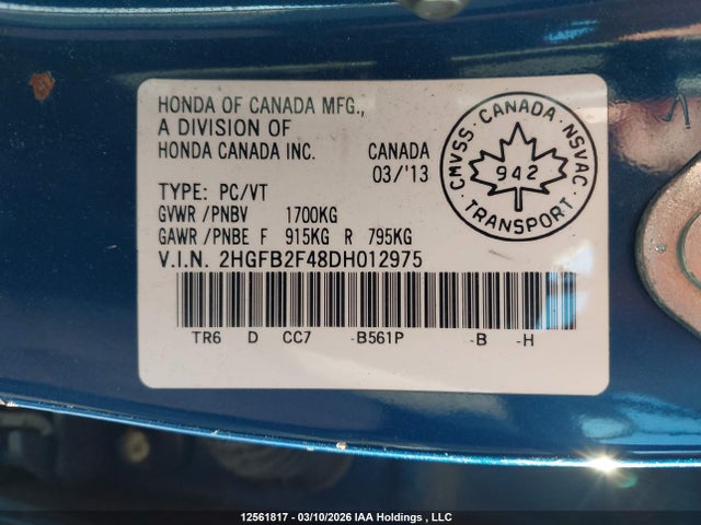 Продаж на аукціоні авто 2013 Honda Civic Lx, vin: 2HGFB2F48DH012975, номер лоту: 12561817