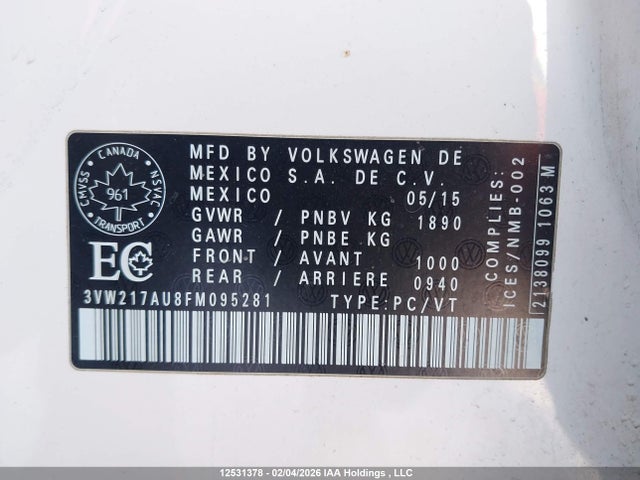 3VW217AU8FM095281 Volkswagen Golf 1.8 Tsi Comfortline/1.8 Tsi Highline/1.8 Tsi Trendline
