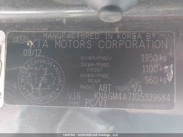 12547543 :رقم المزاد ، KNAGM4A71D5339684 vin ، 2013 Kia Optima Lx/lx+ مزاد بيع
