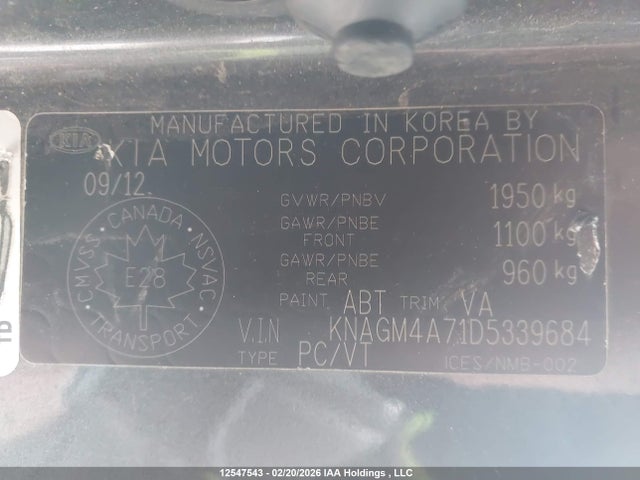 12547543 :رقم المزاد ، KNAGM4A71D5339684 vin ، 2013 Kia Optima Lx/lx+ مزاد بيع