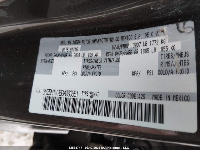 3MZBM1V76GM280651 Mazda 3 TOURING
