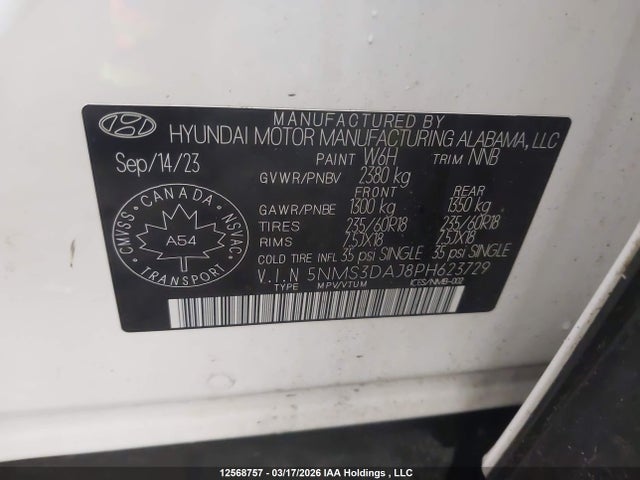 Продаж на аукціоні авто 2023 Hyundai Santa Fe Preferred Awd With Trend Package, vin: 5NMS3DAJ8PH623729, номер лоту: 12568757