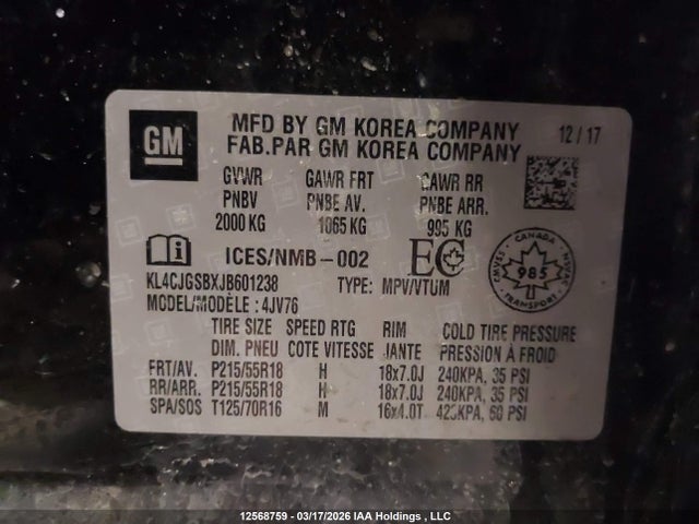 Продажа на аукционе авто 2018 Buick Encore, vin: KL4CJGSBXJB601238, номер лота: 12568759