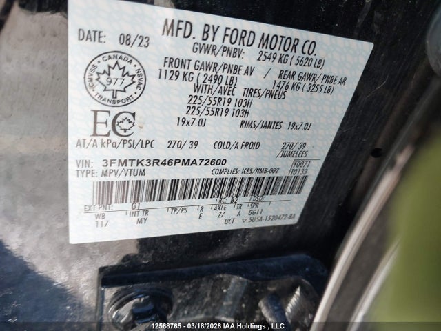 12568765 :رقم المزاد ، 3FMTK3R46PMA72600 vin ، 2023 Ford Mustang Mach-e مزاد بيع
