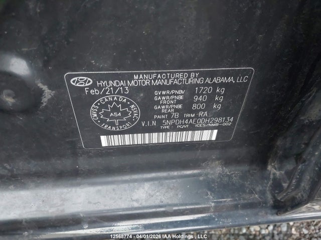Продаж на аукціоні авто 2013 Hyundai Elantra Gls/limited, vin: 5NPDH4AE0DH298134, номер лоту: 12568774