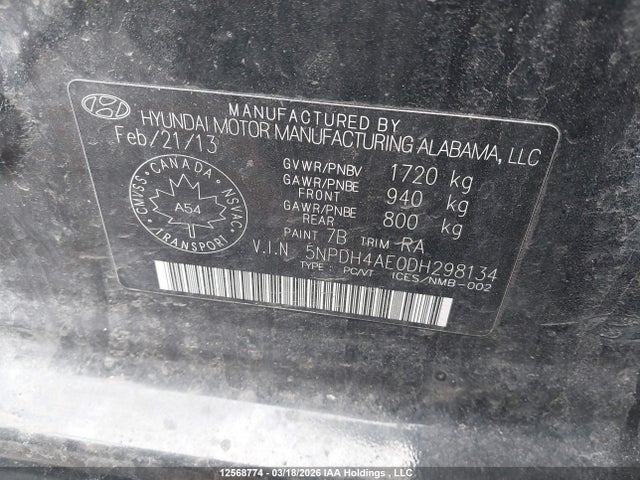 Продаж на аукціоні авто 2013 Hyundai Elantra Gls/limited, vin: 5NPDH4AE0DH298134, номер лоту: 12568774