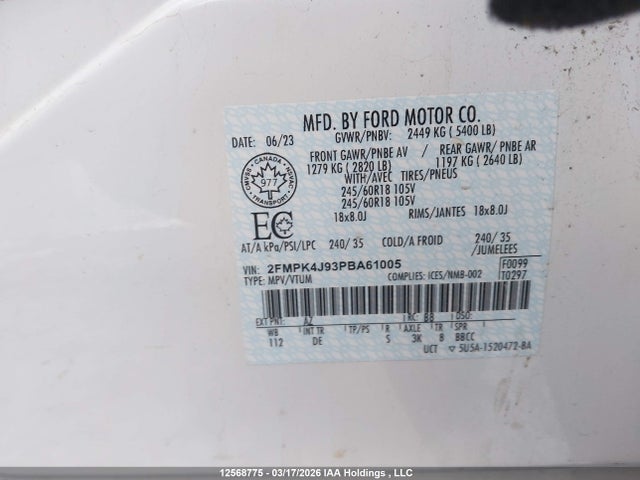 Aukcja sprzedaży 2023 Ford Edge Sel, vin: 2FMPK4J93PBA61005, numer aukcji: 12568775