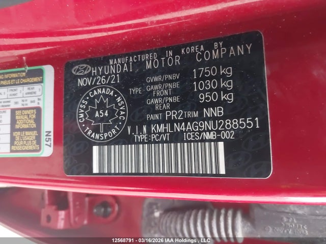 KMHLN4AG9NU288551 Hyundai Elantra Ultimate Ivt