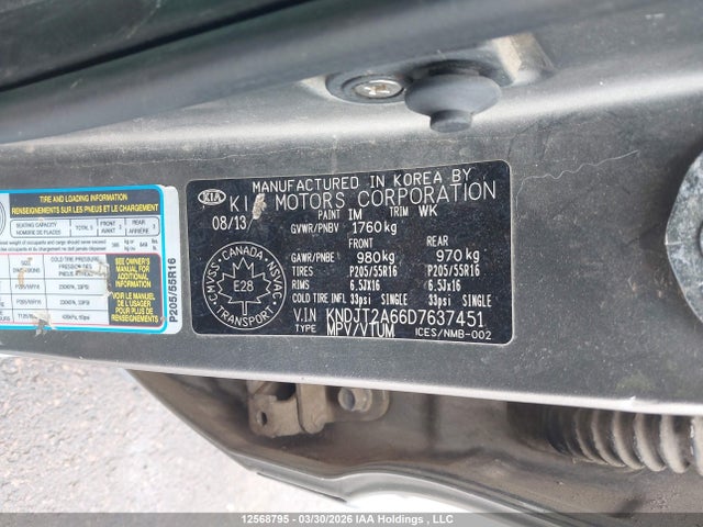 12568795 :رقم المزاد ، KNDJT2A66D7637451 vin ، 2013 Kia Soul 2u مزاد بيع
