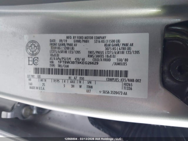 1FT8W3BT9KEG26629 Ford F-350 Xlt