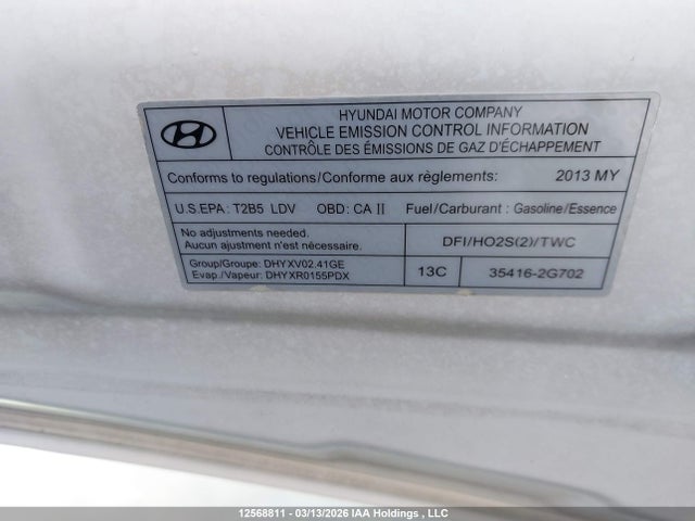 Продажа на аукционе авто 2013 Hyundai Sonata Gls, vin: 5NPEB4ACXDH565414, номер лота: 12568811