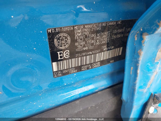 12568832 :رقم المزاد ، 2T3J1RFV4MW165561 vin ، 2021 Toyota Rav4 مزاد بيع